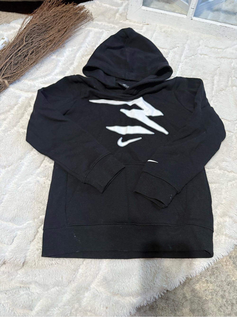 Nike Black Hoodie with White Graphic Swoosh